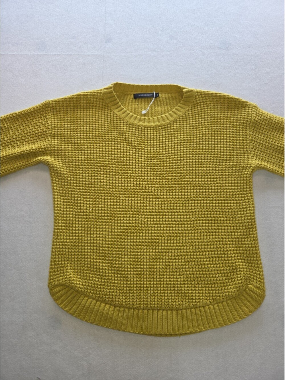 MEROKEETY Women Long Sleeve Waffle Crewneck Knit Sweater Yellow, Medium CB6 0090
